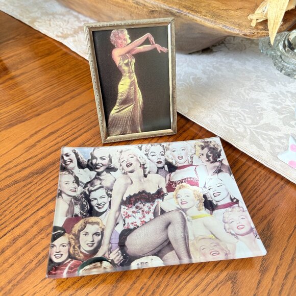 Vintage Other - Marilyn Monroe Bundle Thick Glass Trinket Dish & Hollywood Regency picture